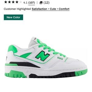 New Balance 550 White and Neon Green Sneakers